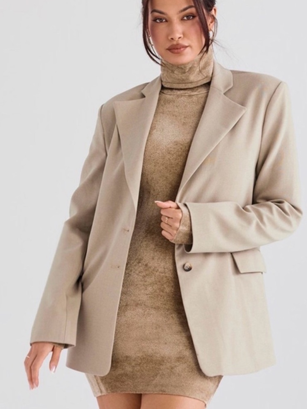 House of CB Beige Oversized Tailored Blazer